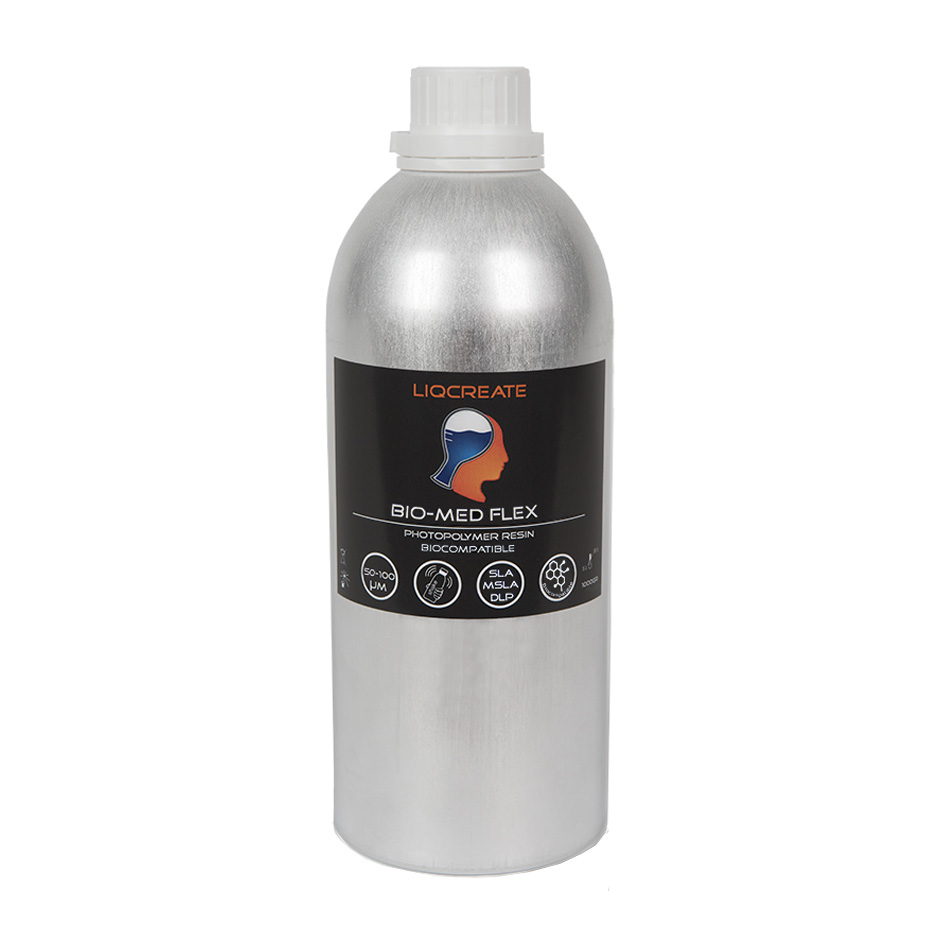 Liqcreate Bio-Med Flex biocompatible resin bottle with flexible properties